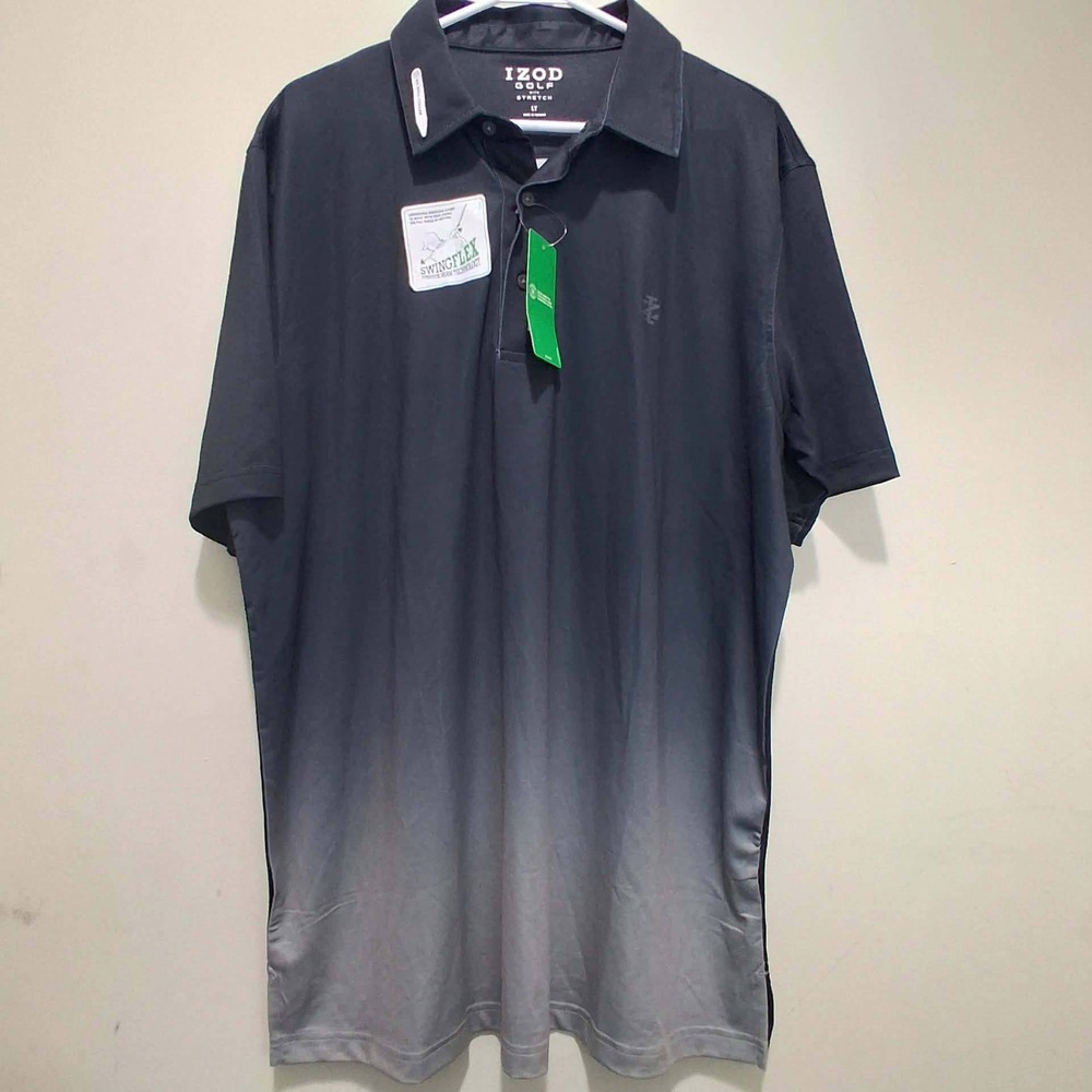 IZOD Golf Mens Large Tall Ombre Polo Shirt Anthracite SwingFlex Stretch 45IG142